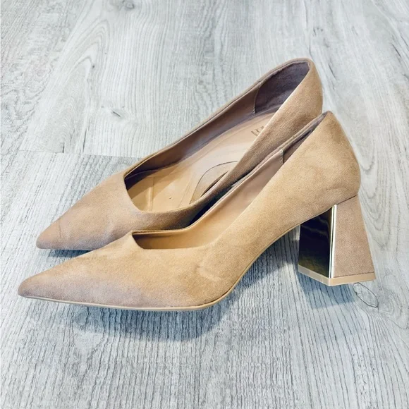 Zara Gold Block Heel High Heel Pumps Size 36 - Picture 2 of 6